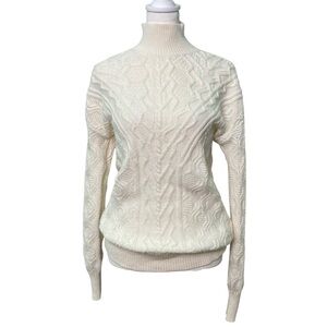 Talbots Cable Knit Funnel Neck Cotton Blend Sweater Off-White (Size XS)